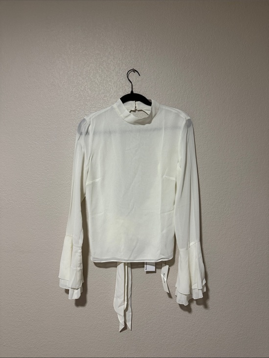 Reformation Tops - Reformation Ivory Long-Sleeve Tie-Back Ruffle Blouse
